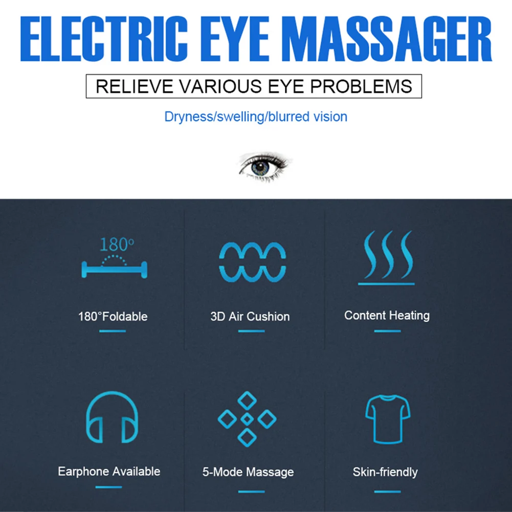 Máquina de Vibração Massager do Olho Dispositivo de Pressão de ar Massagem de Aquecimento Elétrico Música Magnética Infravermelho Óculos Olhos Cuidados dc 5 do Olho Magnética Dispositivo de Pressão de