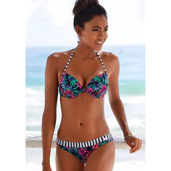 

2020 New Sexy Women Bikini Set Mujer Halter Biquinis Brazilian Swimwear Summer Floral Printed Swimsuit Push Up Bikini Beachwear