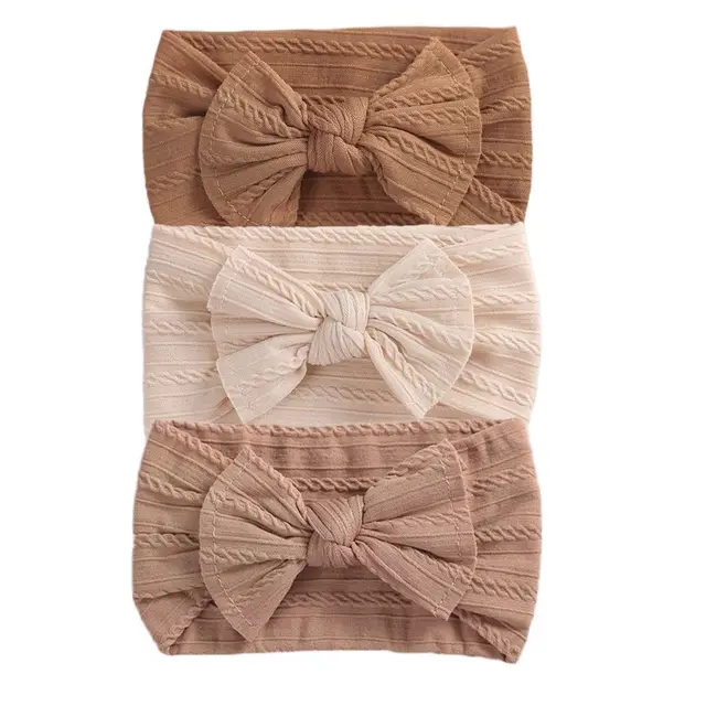 3Pcs/Lot Baby Headband Sets Bow Baby Girl Nylon Headbands Twist Cable Soft Knot Turban Kids Headwear Baby Accessories Haarband 2