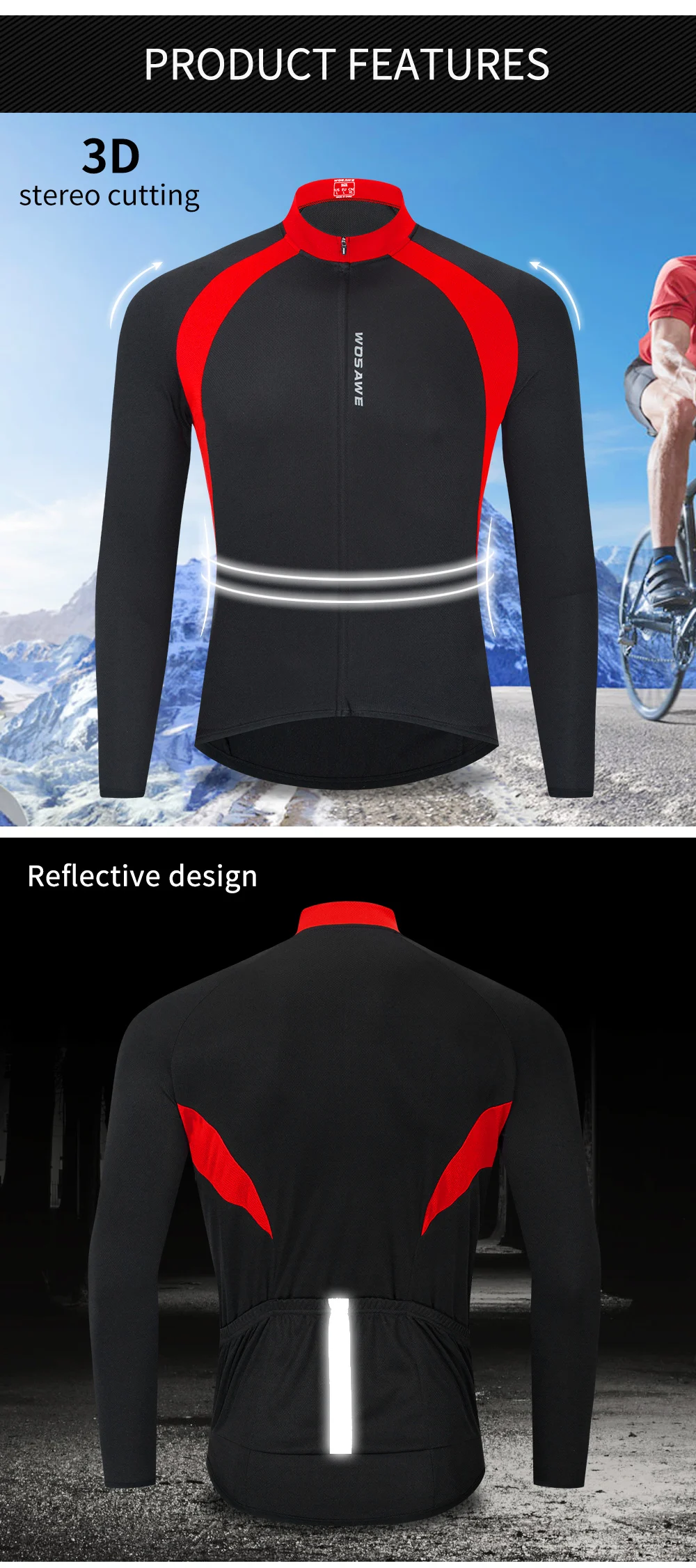 WOSAWE Breathable Cycling Jersey Qick Dry MTB Bike Bicycle Shirts Men's Top clothing ciclismo Long Sleeves Jersey Running Shirts
