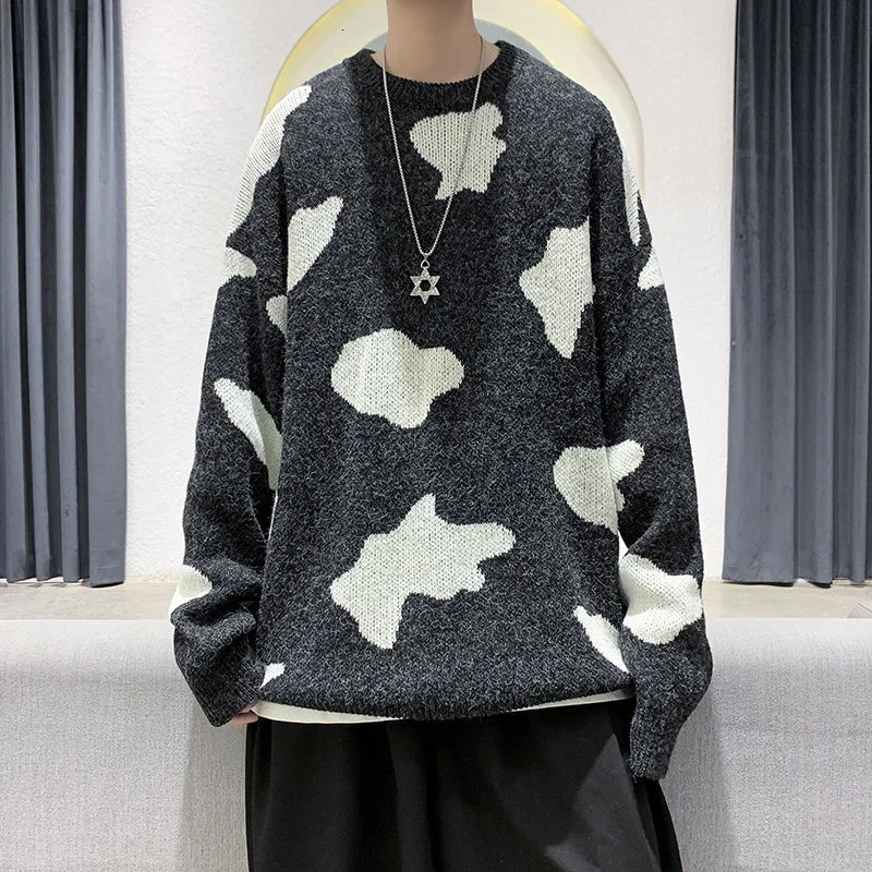 

2021 Men's Pattern Loose Trend Wool Knitting Long-sleeved Tops Fashion Pullover Homme Male Coats Clothes Cashmere Sweater M-2XL
