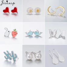 Jisensp модные элегантные серебряные серьги с двойной бабочкой, круглые жемчужные серьги-гвоздики для женщин и детей, рождественские ювелирные изделия oorbellen