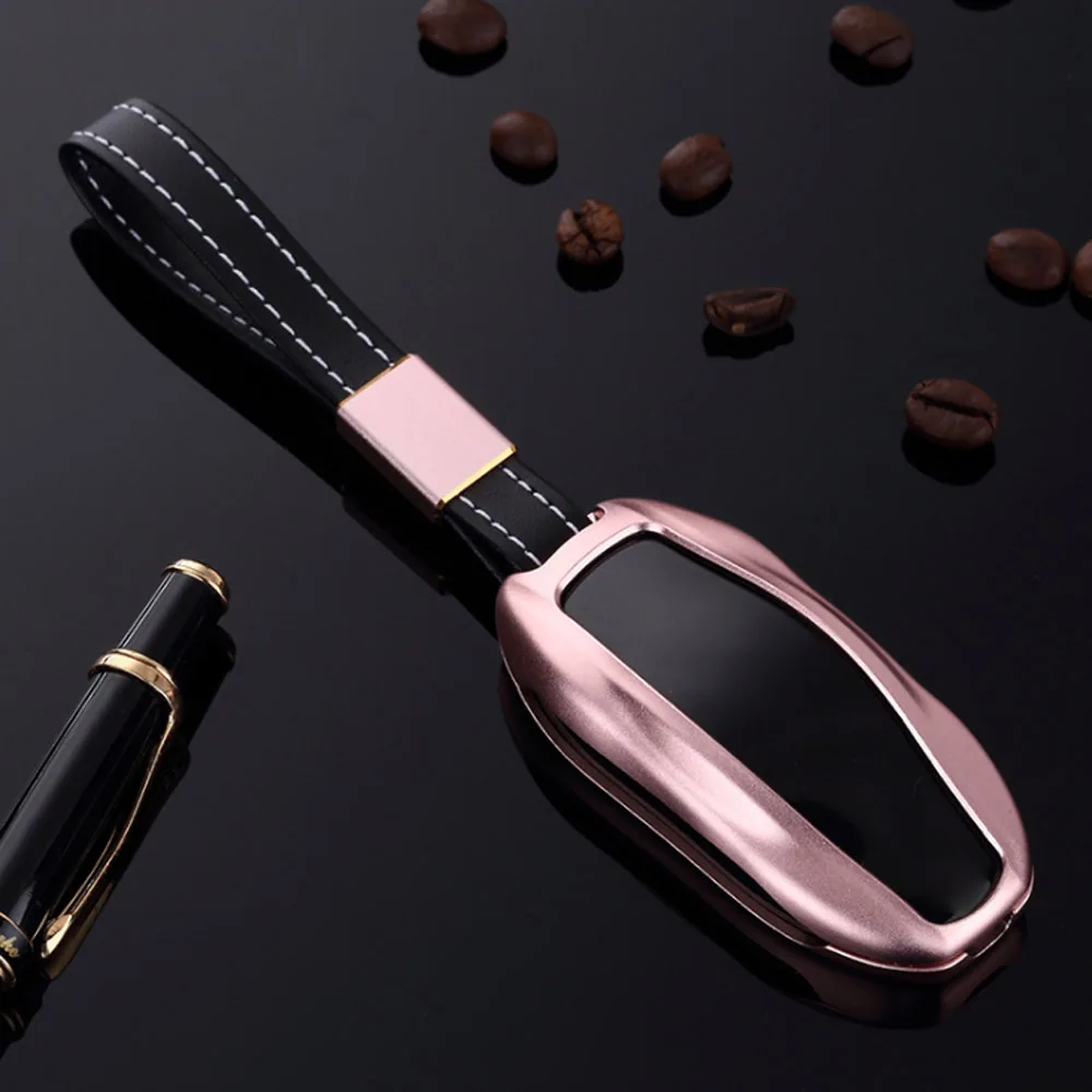 Pink Для Tesla Модель S алюминиевый сплав корпус умного ключа крышка дистанционного управления оболочки ключа протектор - Название цвета: Pink
