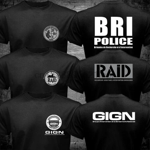 

New France French Special Elite Police Forces Unit GIGN Raid BRI Black T shirt