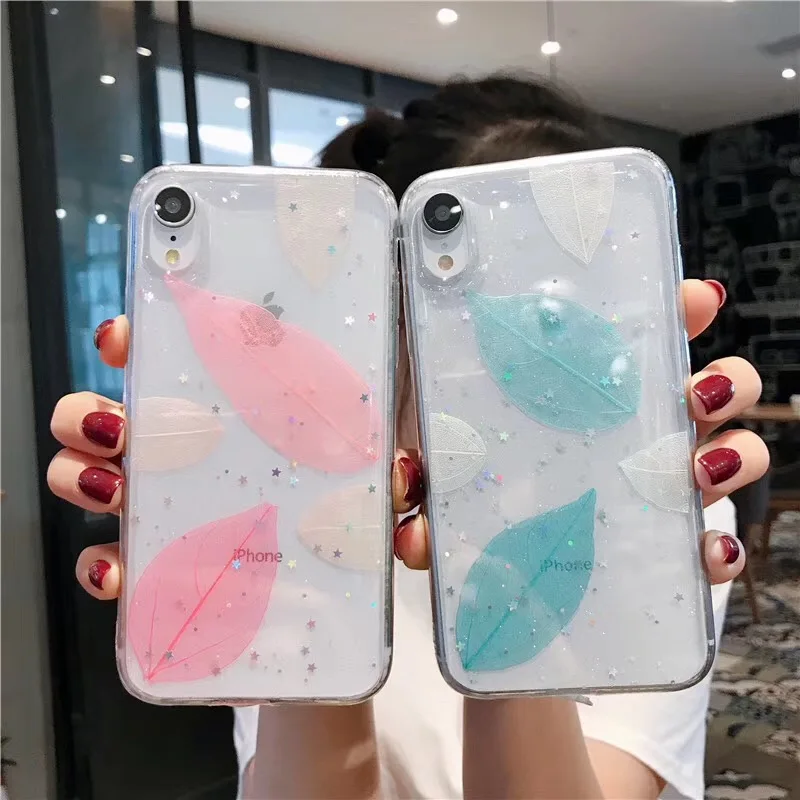 Модный эпоксидный чехол для телефона iPhone XS XR Max X 6 6S 7 8 Plus розовые зеленые листья