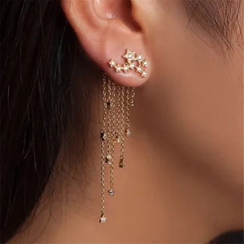 

Long Style Earrings Sparkling Rhinestone Star Tassel Delicate Drop Earrings Pop For Women Girls Jewelry Ear Acccessories
