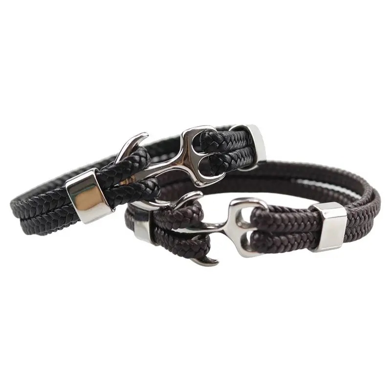 New Stainless Steel Men Anchor Bracelet Quality Leather Rope Gold Silver Charm Bracelet Men Homme Femme Jewelry Bracelets