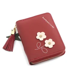 2021 New Fashion Ladies Short Wallet Flower Decoration PU Clutch Purse Purse Card Slot Wallet Card Holder
