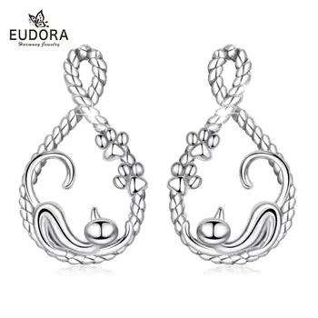 

EUDORA Earrings 925 Sterling Silver Cute Kitty Earrings with Small cradle Lazy cat Earrings Jewelry Animal Birthday Gifts CYE109