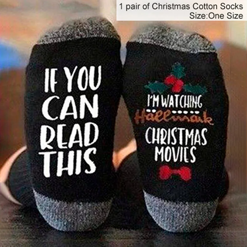 Xmas Cotton Socks 6 Если вы можете прочесть это, несите мне бокал вина/пива, стильные хлопковые носки с буквенным принтом, рождественские носки, подарок, год - Цвет: Xmas Cotton Socks 6