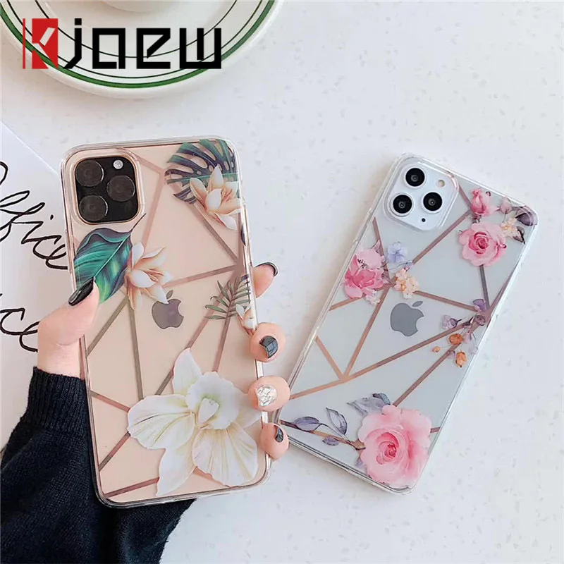 KJOEW Transparent Electroplated Phone Cases For iPhone 11 Pro Max XR XS 6 6S 7 8 Plus X Flower Rose Soft TPU Back Cover Capa |