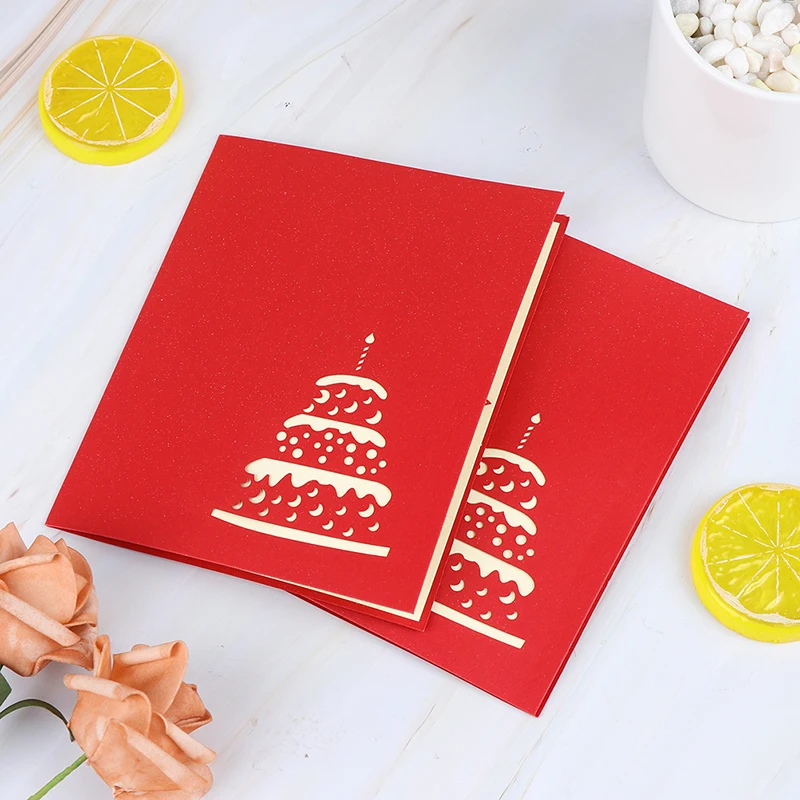Happy Birthday Postcard Greeting Gift Cards Blank Paper 3D Handmade Pop Up Laser Cut Vintage Invitations Custom with Envelope