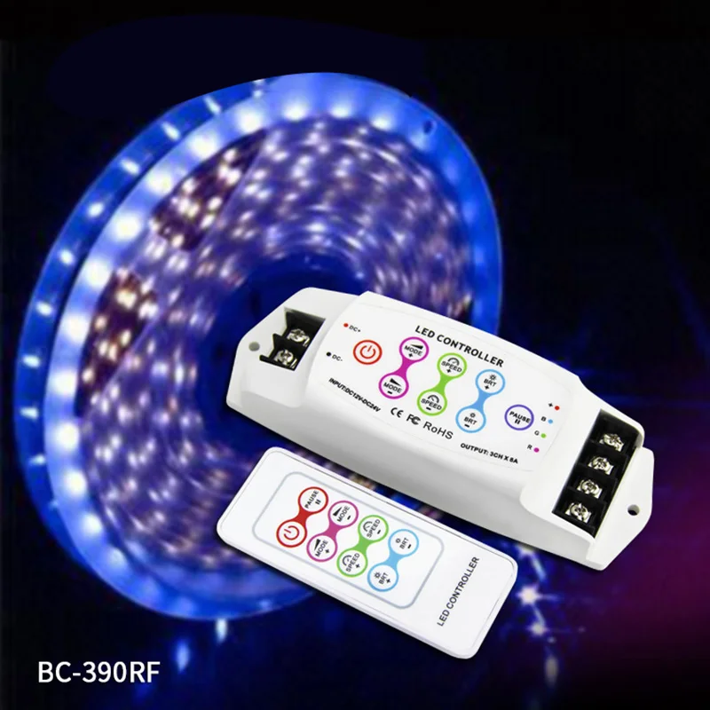 AAAE Top-Bc-390Rf 8A/Ch X 3 Многофункциональный Rgb светодиодный контроллер беспроводной пульт дистанционного Dc12V-24V/Dc5V-24V для светодиодной ленты