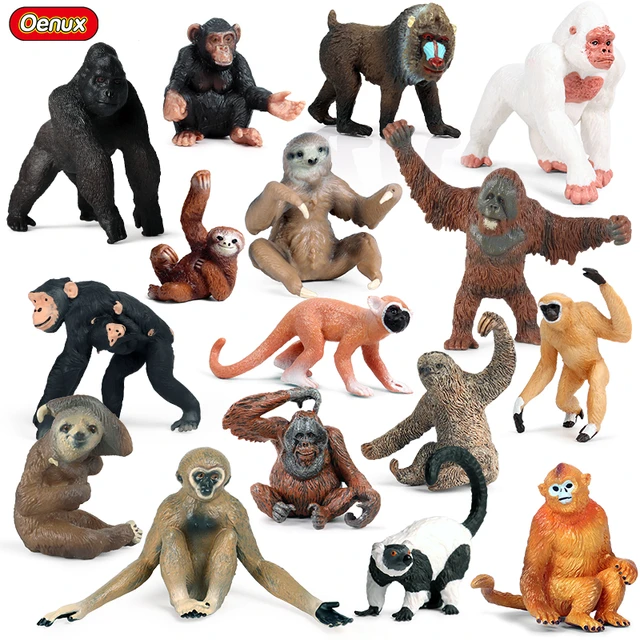 Oenux original selvagem animal figuras de ação macaco chimpanzé orangotango  dourado gibão modelo pvc miniatura crianças