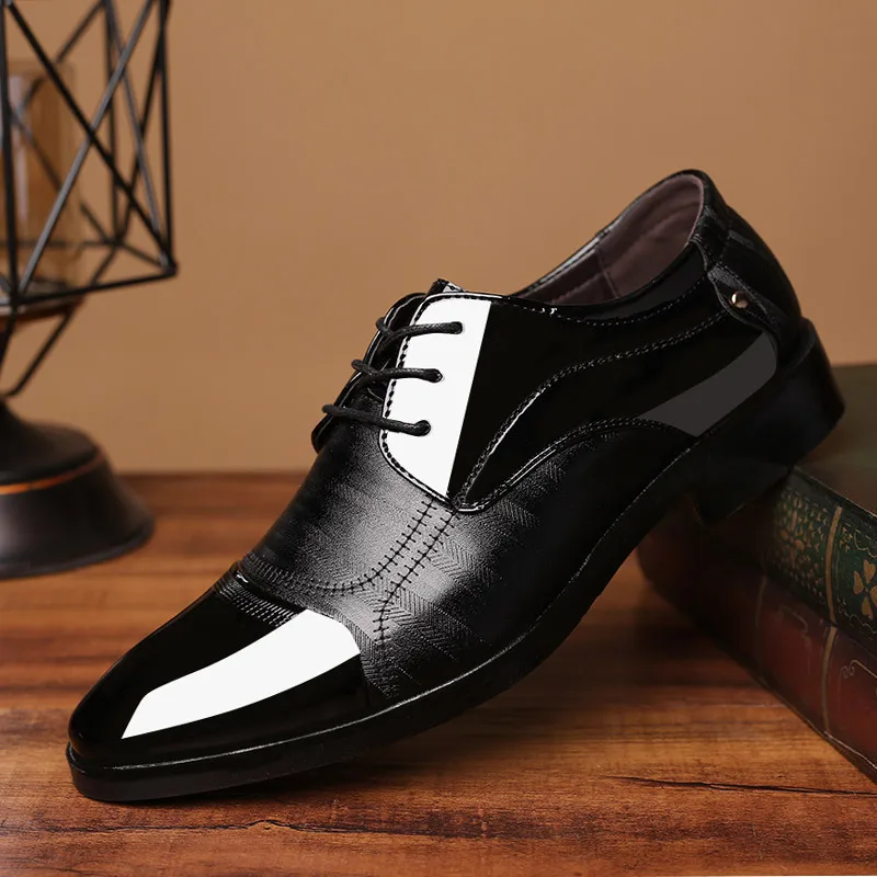 REETENE Plus Size 38-48 Dress Shoes Men Leather Formal Business Men Shoes Pointed Toe Wedding Shoes Men'S Oxford Formal Footwear
