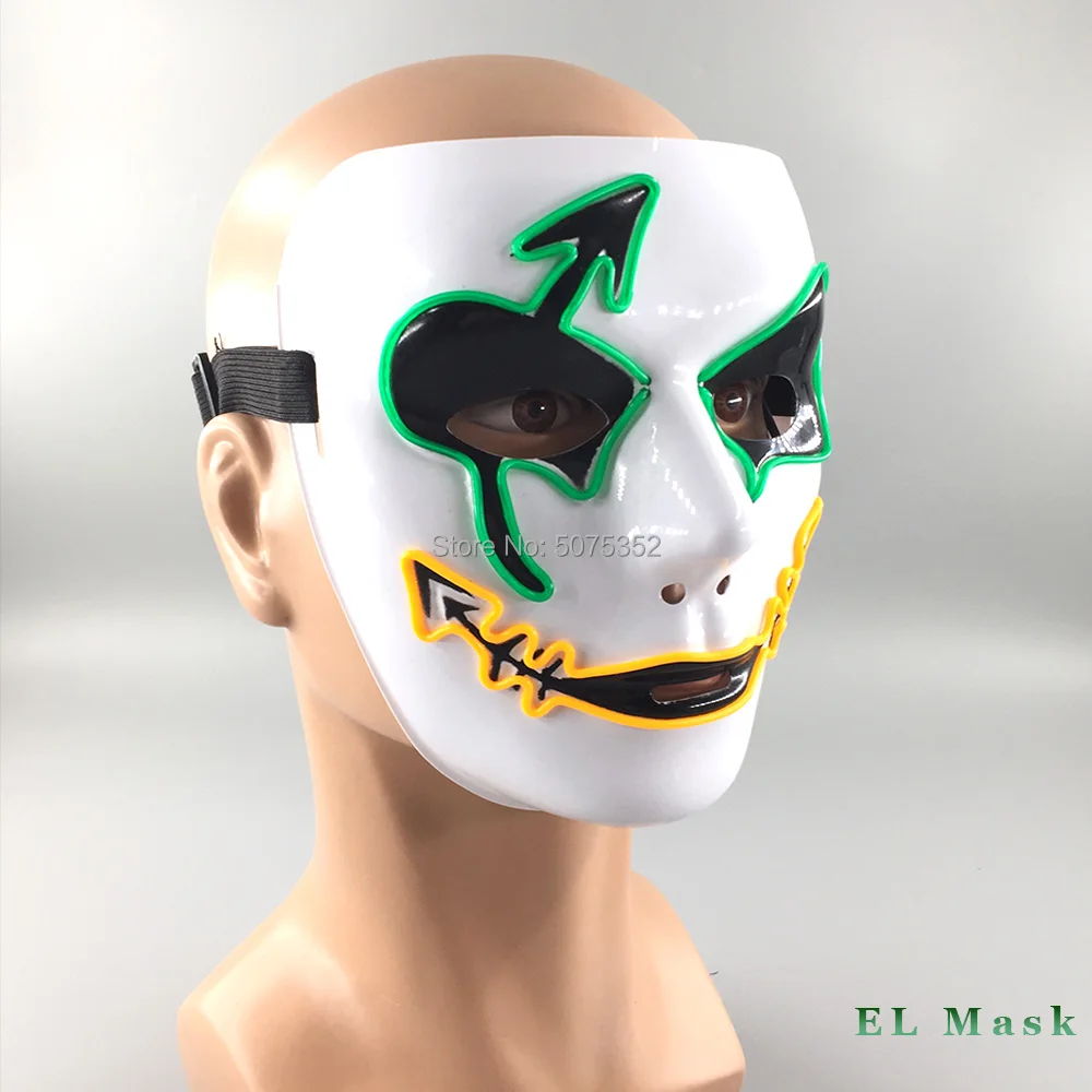 Светильник на Хэллоуин EL Wire Devil маска светящиеся вечерние светодиодные рейв маска страшная полная лицевая сверкающая маска для темного