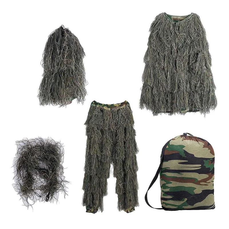 Ghillie костюм 3D 4-Piece с сумкой камуфляж охота лес лесной