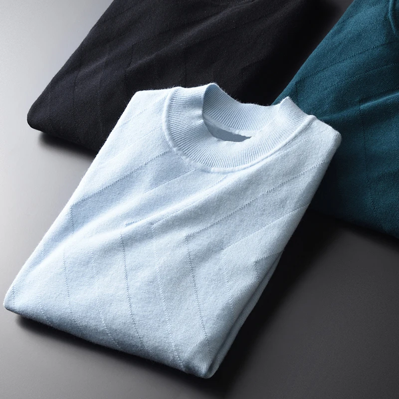 

Solid Color Mens Luxury Computer Knitted Half Turtleneck Sweater Male Plus Size 4xl Autumn Winter Sweaters Man