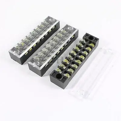 

3 Pcs 600V 15A 8 Positions Dual Rows Covered Barrier Screw Terminal Block Strip