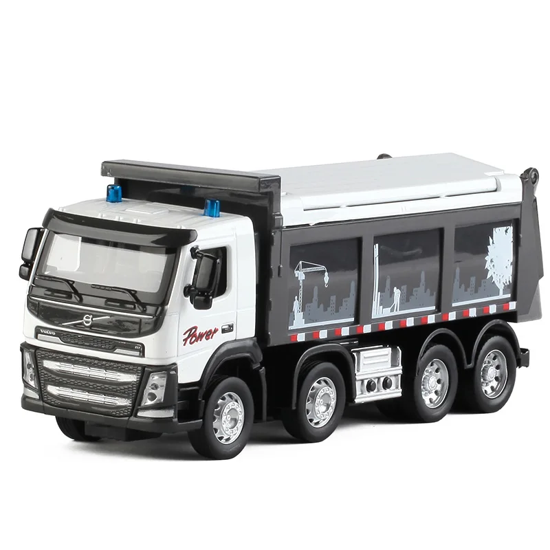 Simulation 1/50 FM Dump Truck Car Model Diecast with Sound Lights For Kid's Gift 