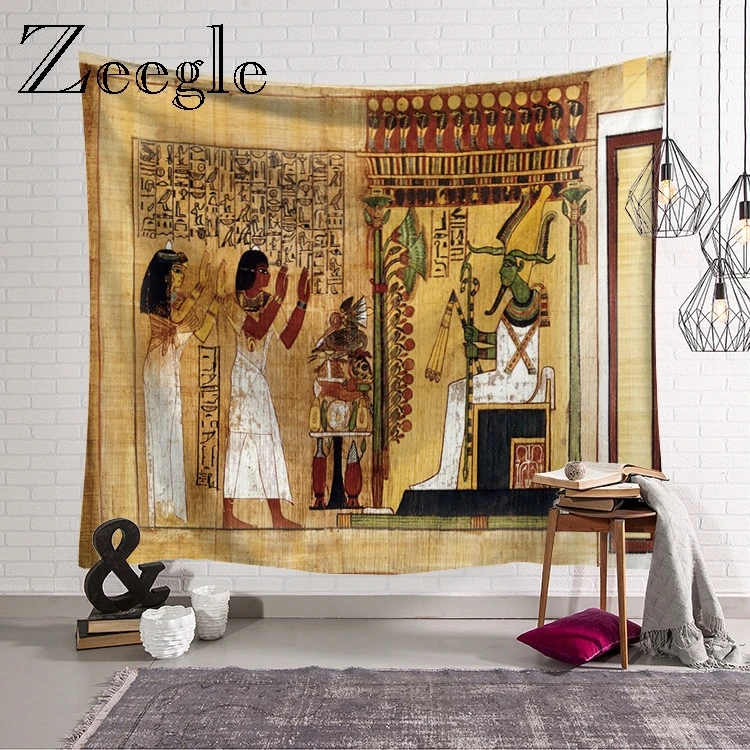 Zeegle Modern Egypt Wall Tapestry Retro Rectangular Carpet Home Decoration Printed  Fabric Wall Tapestry Microfiber Art Carprt