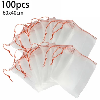 

100pcs Garden Plant Net Bags Fruit Protect Drawstring Net Bag Against Insect Pest Bird Garden Supplies Plants Support Care Cover