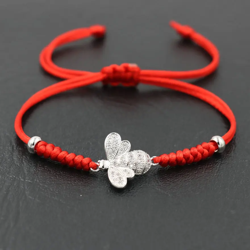 

Romantic Cute Micro CZ Crystal Bee Bracelet Women Red Rope Thread Charm Bracelets For Kids Jewelry Gift Couples Pulseira Gift