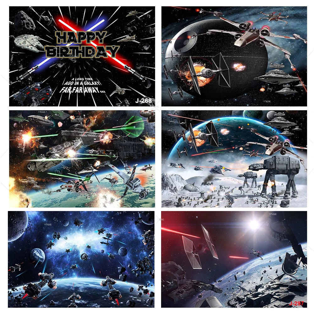 Outer Space Star Theme Birthday Party Backdrop for Boy Galaxy Universe Wars Spaceship Battle Photography Background Decor Banner |