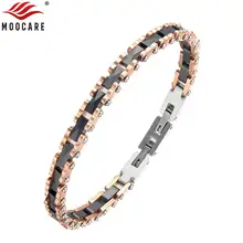 Moocare rose gold stainless steel wrist chain black women men charm bracelet ceramic jewelry accessories for ladies