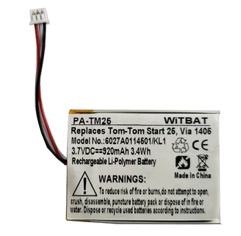 

3.7V 920mAh Battery for TomTom Start 20,25,Via 135, 1405, KL1, GPS battery Li-Polymer Rechargeable Accumulator KL1, 6027A0114501