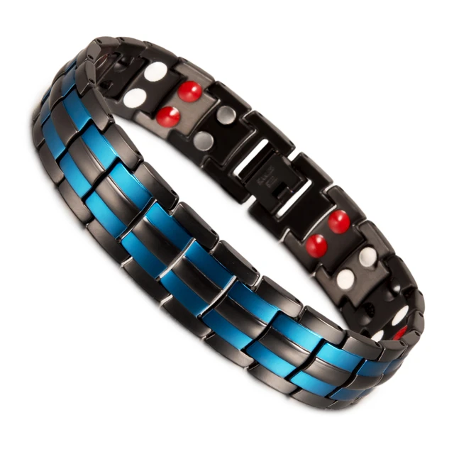 Black Blue Magnetic Bracelet Benefits Wristband Magnetic Therapy Stainless  Steel Bracelet Homme 15mm Chain Energy Bracelet