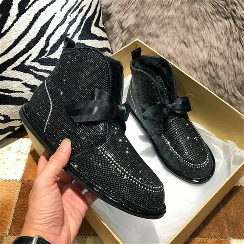Шикарное платье с украшением в виде кристаллов зимние ботинки Rhinestone Riband Bowtied