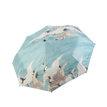 

Vintage Style Umbrella Crane Beauty Pattern Black Coating Sunshade Parasol Women Outdoor Active Anti-UV Sunny and Rainy Umbrella