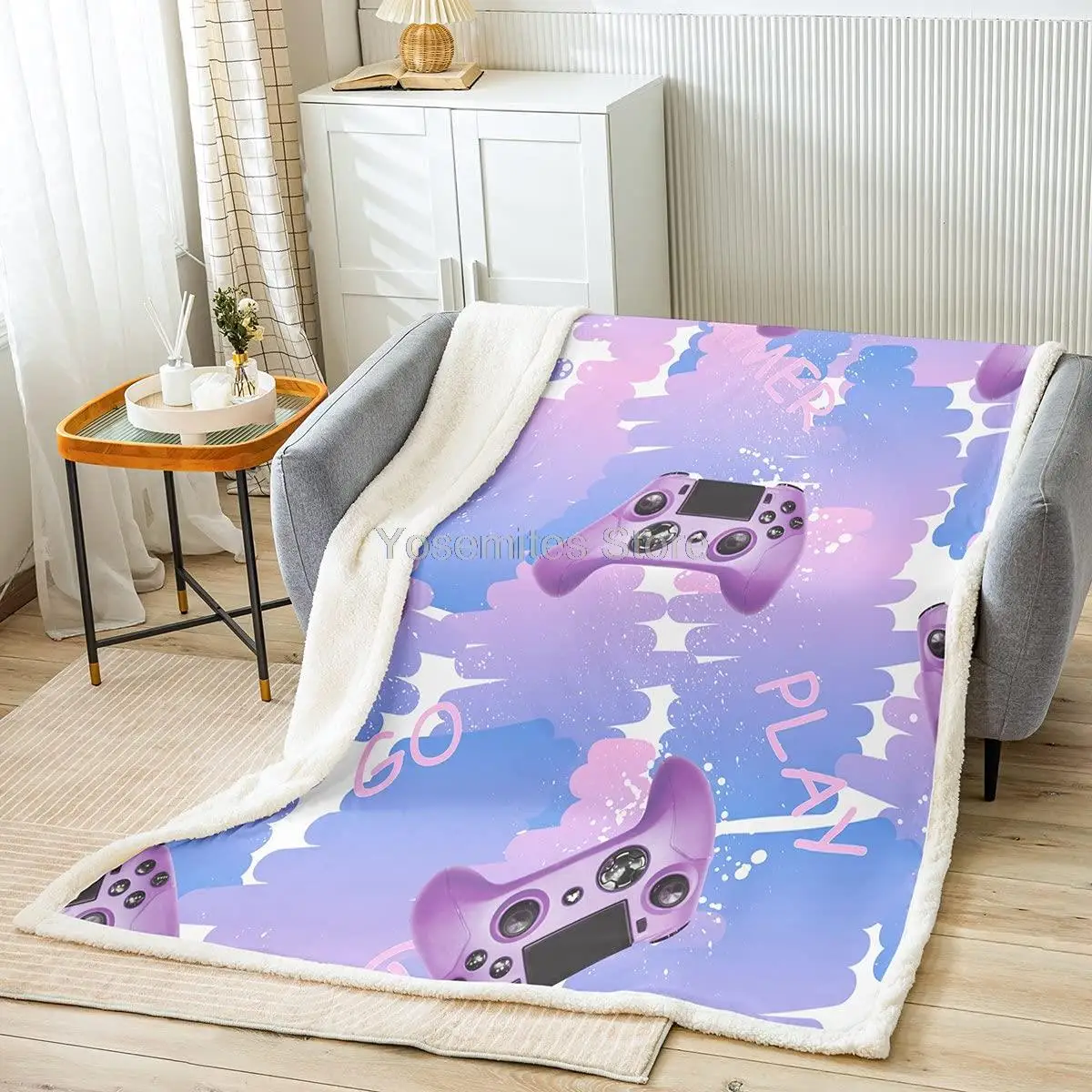 

Одеяло для девочек и игр, легкий мягкий плед фиолетового цвета, с подкладкой из флиса, для видеоигр и консолей