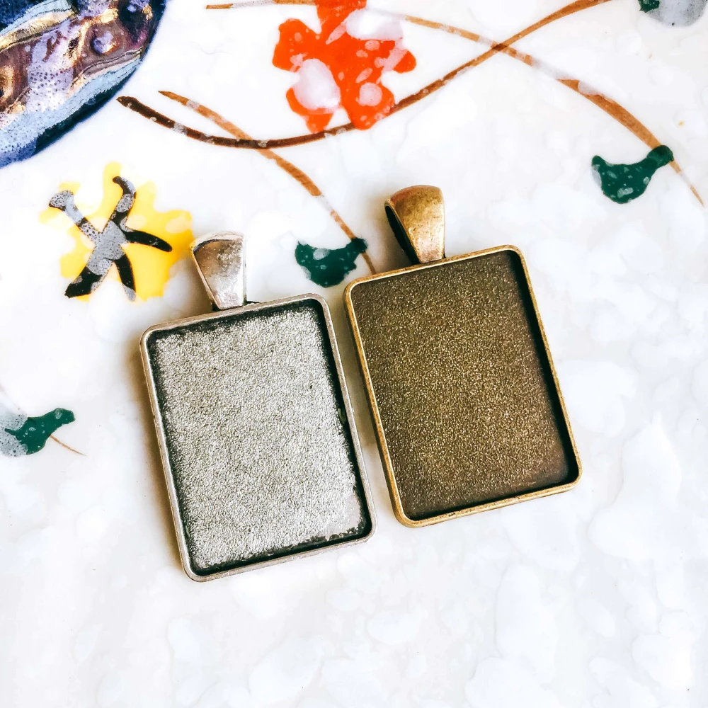 5pcs/lot 18x25mm Necklace Pendant Setting Antique Bronze Silver Color Glass Cabochon Blank Base Supplies for Jewelry T294 | Украшения и