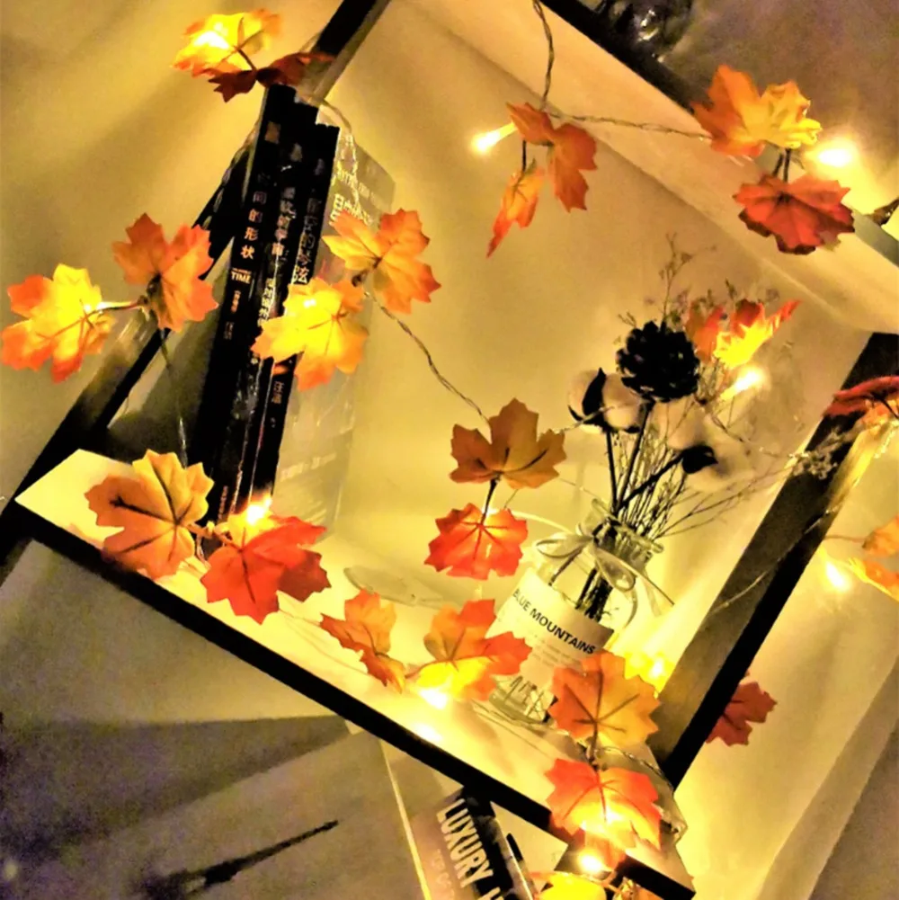 Светодиодный светильник на Хэллоуин, гирлянда на Рождество, осень, кленовые листья, светильник, украшение сада на День Благодарения