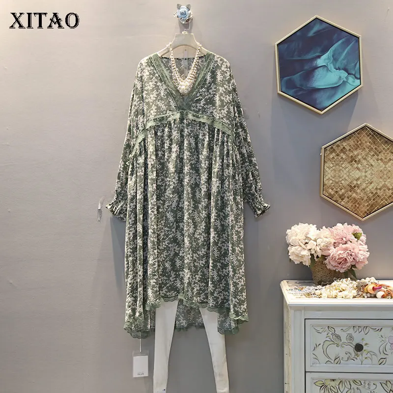 XITAO прямое плиссированное платье модный новый пуловер лоскутное элегантное