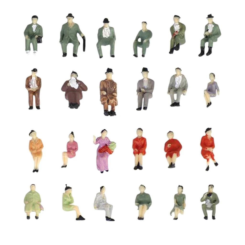 50pcs  1:87 Miniature Seated People Model Scene Character Figure for Diorama Railway Layout