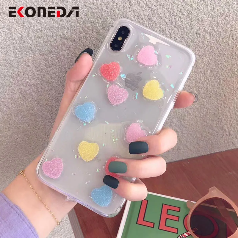 

EKONEDA 3D Candy Colors Hearts Case For iPhone XR XS Max X Case Silicone Transparent Soft Case For iPhone 7 Plus 6 6S 8 Plus