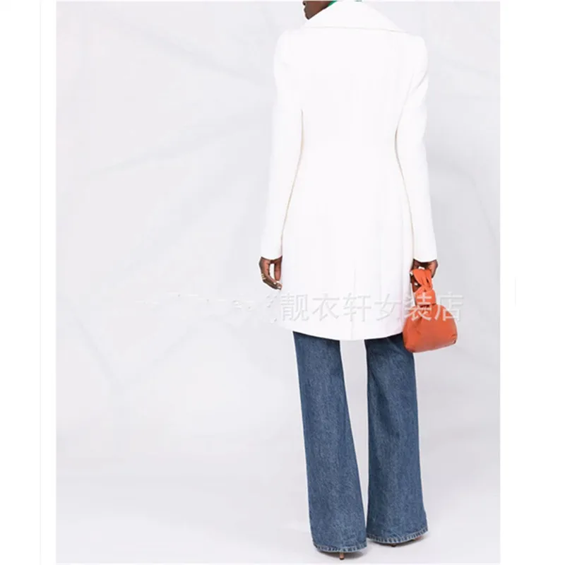 2023 Double Breasted White OL Winter Coat Women Fashion Casual Long Wool Elegant Vintage Korean