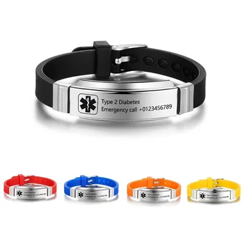 

Personalized Multicolor Engraved Medical Alert ID Bracelet For Women Men Silicone Adjustable Watch Band Emergency Jewelry
