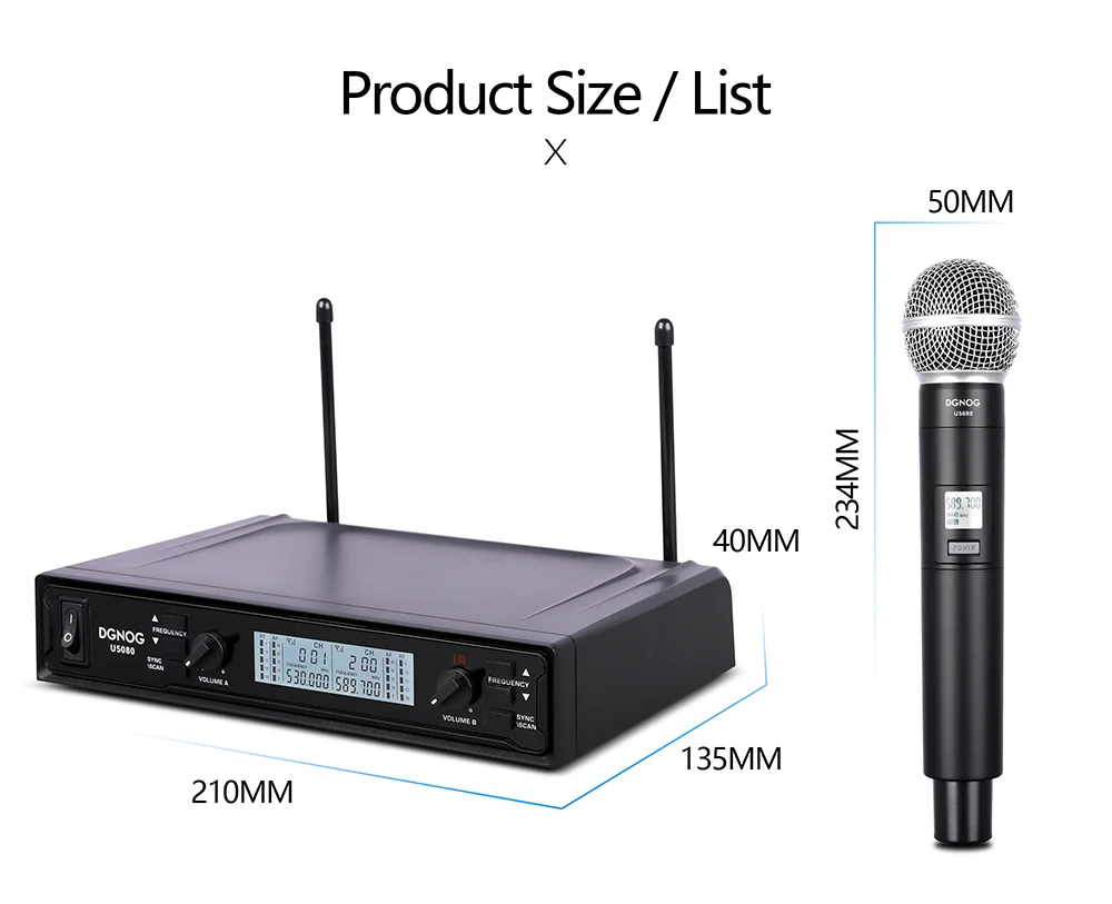 best usb microphone DGNOG  U5080  2 Channels Professional Dual Wireless System UHF Handheld Microphone for Family Karaoke Mini Concert Friends Party usb microphone