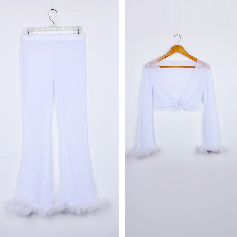 Женский прозрачный комплект из двух предметов короткий топ и брюки|Спортивные