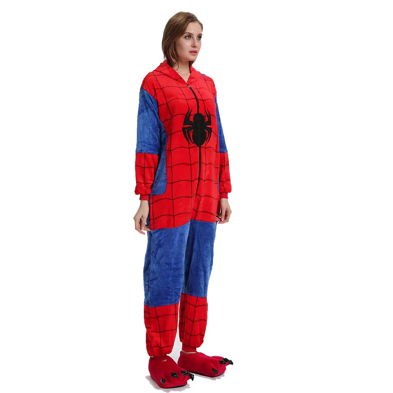 Кигуруми Kigurumi Пижама с человеком-пауком для взрослых, комплекты одежды для сна, косплей, на молнии, комбинезон с капюшоном, для женщин и мужчин, зимние, унисекс, Мультяшные пижамы
