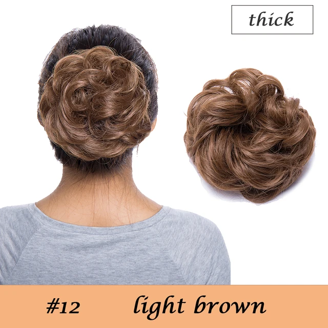 HAIRRO 80g Straight Donut Chignon Hairpieces Synthetic Ombre Elastic Updo Chignon Fluffy Messy Scrunchies Hair Bun For Women light brown-38g