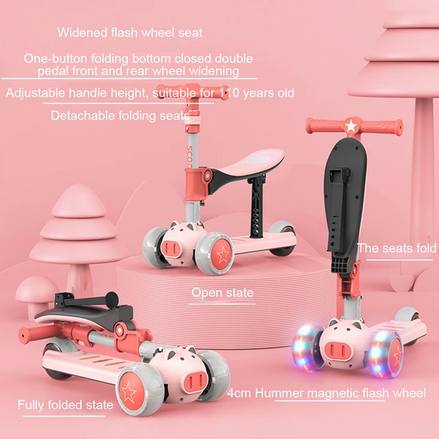 Children'S Tricycle Scooter Three In One Scooter Baby Tricycle Kids'S Ride-On Toys Kick Scooter 3 Wheels Children'S Scooter Gift 2