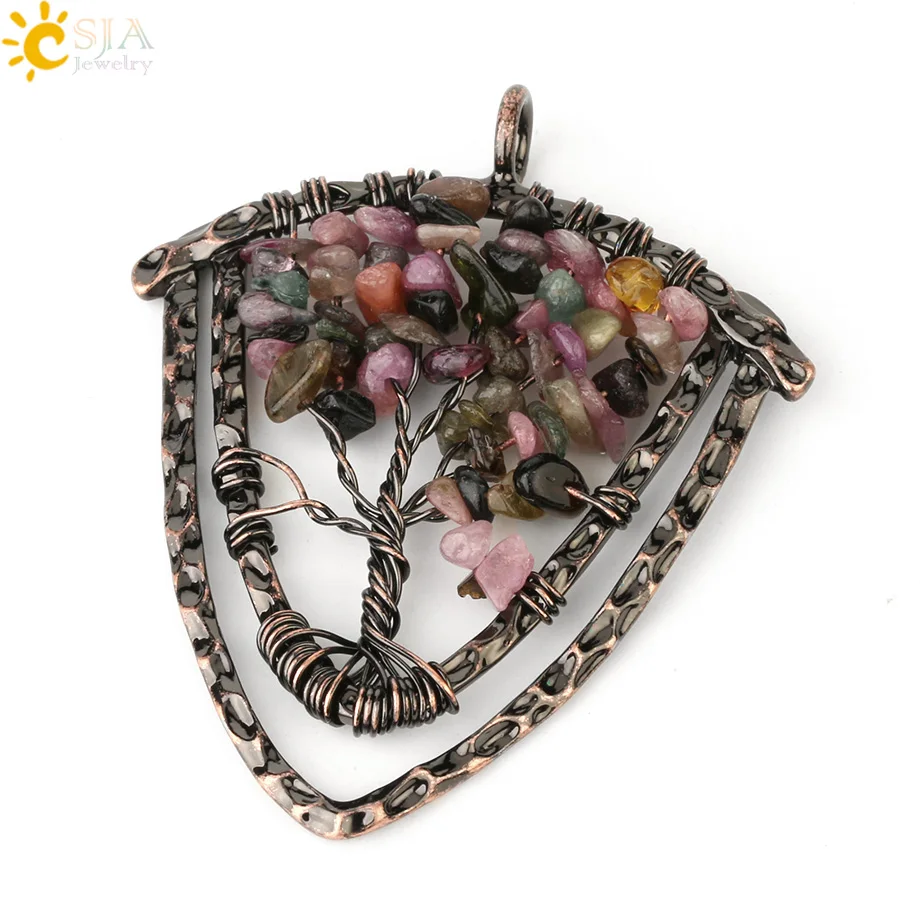Colorful Tourmaline CSJA ручной работы натуральные каменные подвески, ожерелья для мужчин "Древо жизни" проволочный обруч чип бусины Винтаж 7 ЧАКРА КРИСТАЛЛ ювелирные изделия G329 - Окраска металла: Colorful Tourmaline
