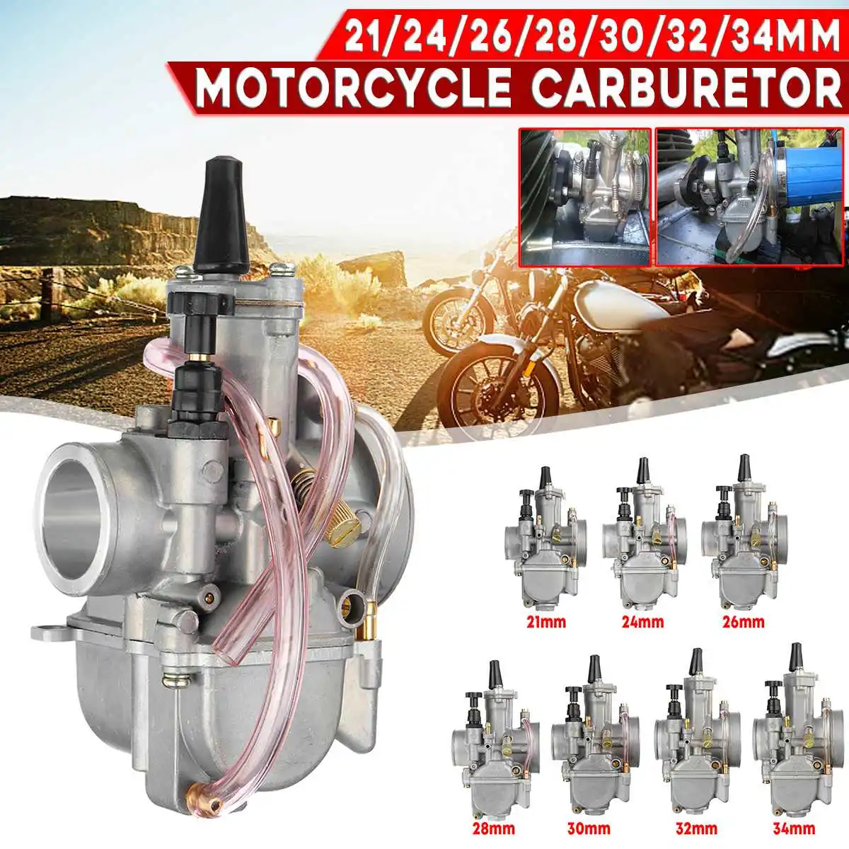 Карбюратора мотоцикла универсальный Carburador Carb Мощность струи для Keihin PWK око 21/24/26/28/30/32/34 мм для 200cc до 250cc двигатель