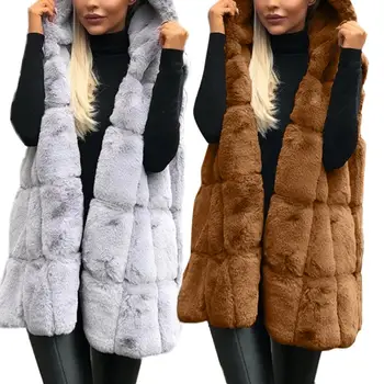 

cardiganWinter Thicken Faux Fur Vest Jacket Casual Women Solid Color Hooded Waistcoat Suitable for fall winter wear jacket women