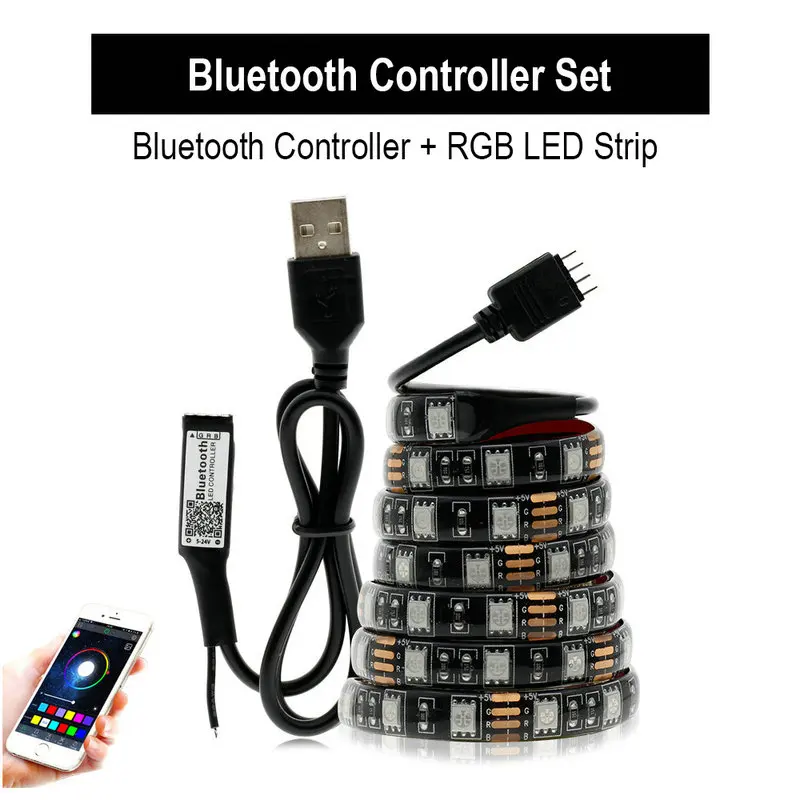 Bluetooth Set USB RGB Светодиодная лента 5050 DC5V водонепроницаемый гибкий светодиодный светильник лента 0,5 м 1 м 2 м сменный цвет для ТВ фоновый светильник ing - Emitting Color: Bluetooth Set